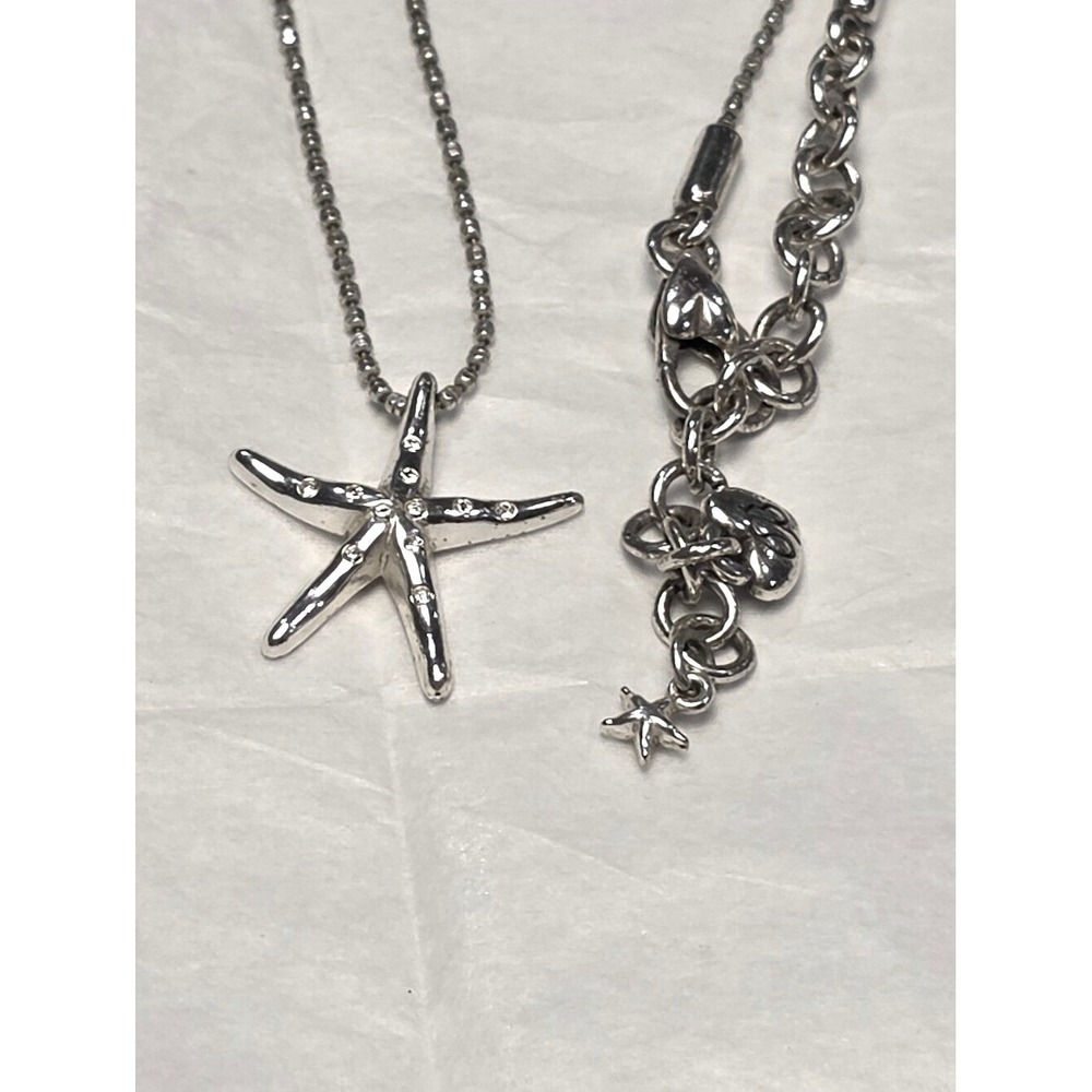 Brighton Silver Crystal Starfish Pendant Necklace Nautical Shell Heart Charm